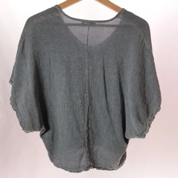 Meo Meli Blouse Top Linen Scoop Neck Italy Gray Boho Dolman Short Sleeve - Picture 4 of 9